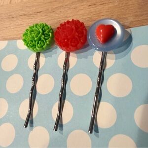Alchemy Relics Handmade Hair Pins – Floral & Heart Trio (Set of 3)